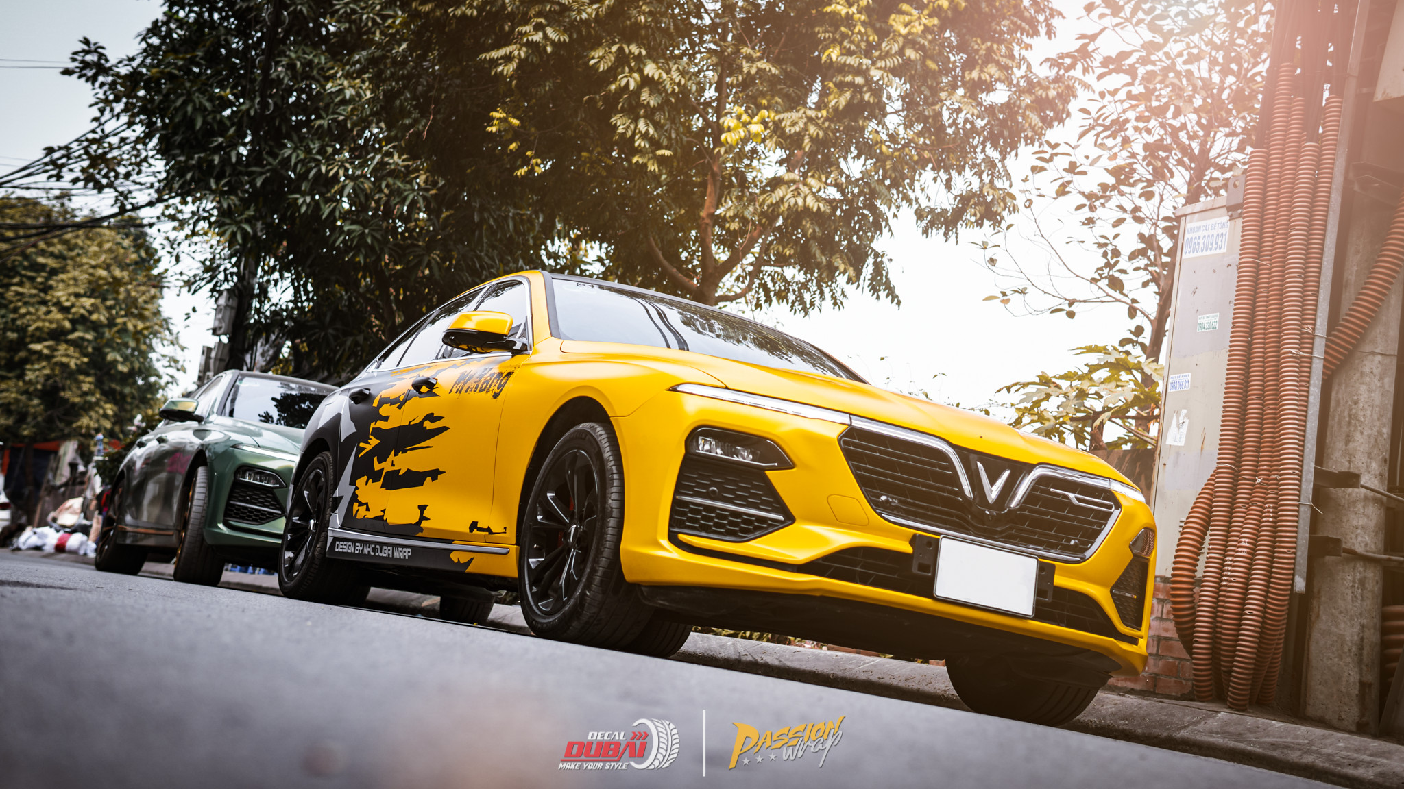dán đổi màu xe vinfast lux a 3d vàng đen 3