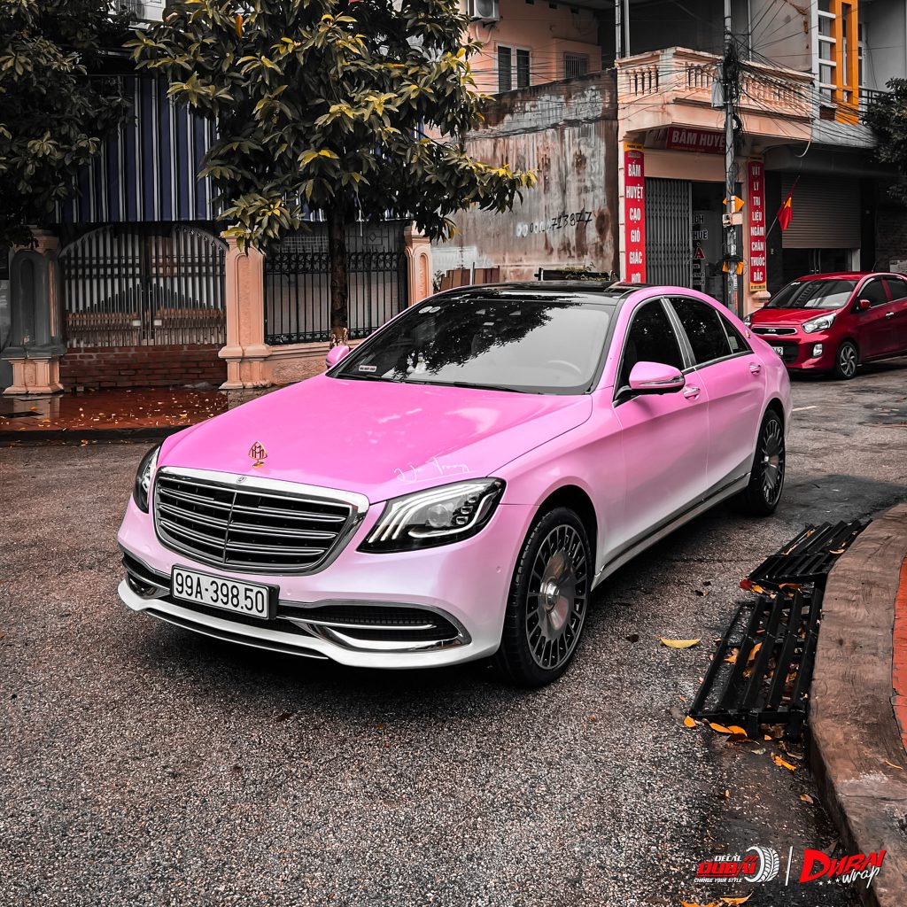 Wrap Đổi Hai Màu Trắng Hồng Xe Mercedes Benz S Class