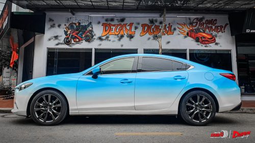 Wrap Đổi Hai Màu Trắng Xanh Xe Mazda 3