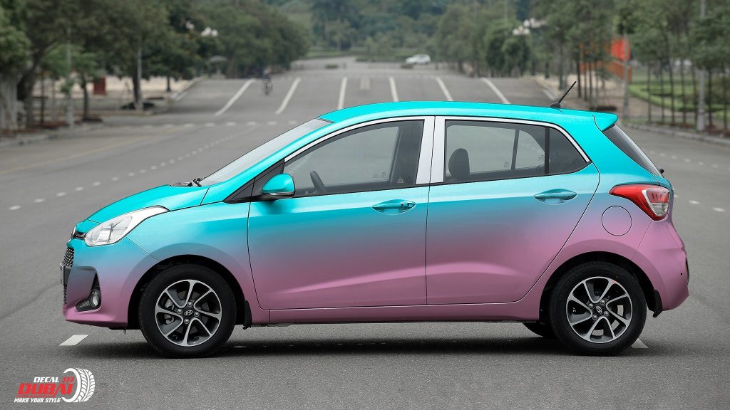Wrap Đổi Hai Màu Xanh Hồng Xe Hyundai Grand i10