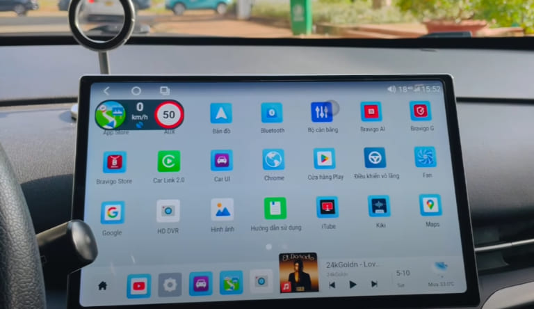 màn android 13 inch limo green lắp đặt gọn gàng